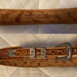 Leather belt with silver hardware